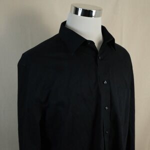 Stafford 18 36/37 Fitted Dress Shirt Black Travel Broadcloth Cotton Blend Mens